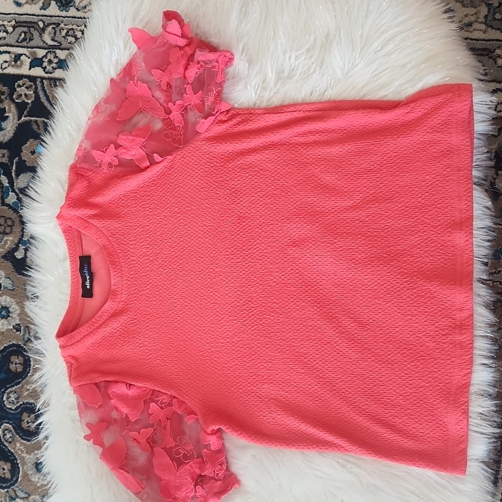 New Coral Alice blue butterfly Top